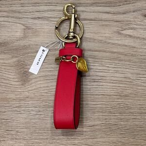 Coach NWT Red Leather Heart Loop Bag Charm Key Chain C7236 Key Holder